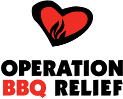 Operation BBQ Relief logo, with a black and red heart above the words
